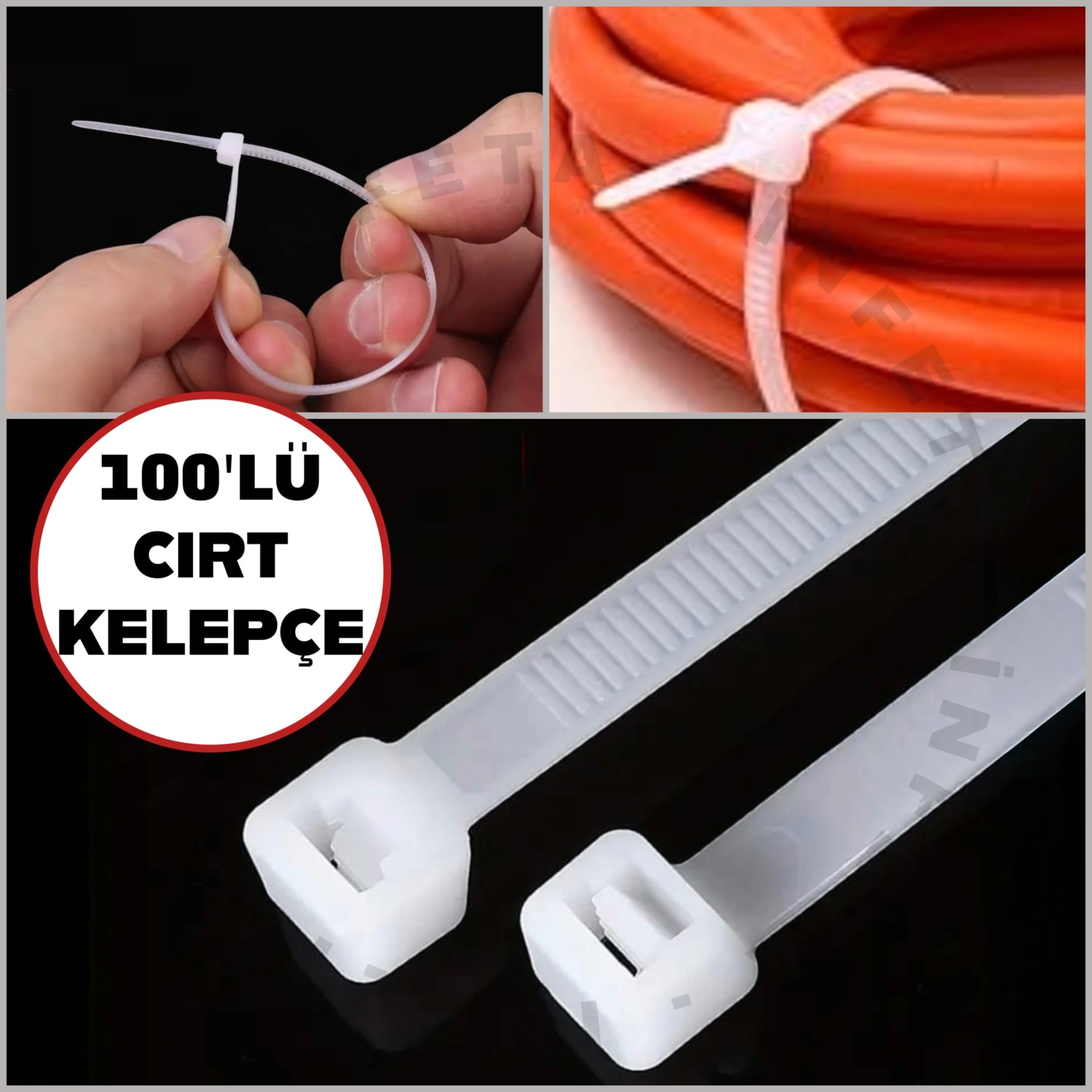 100 Adet 20CM Elektrik Kablosu Beyaz Kablo Bağı Plastik Cırt Cırt Kelepçe 3.6X200