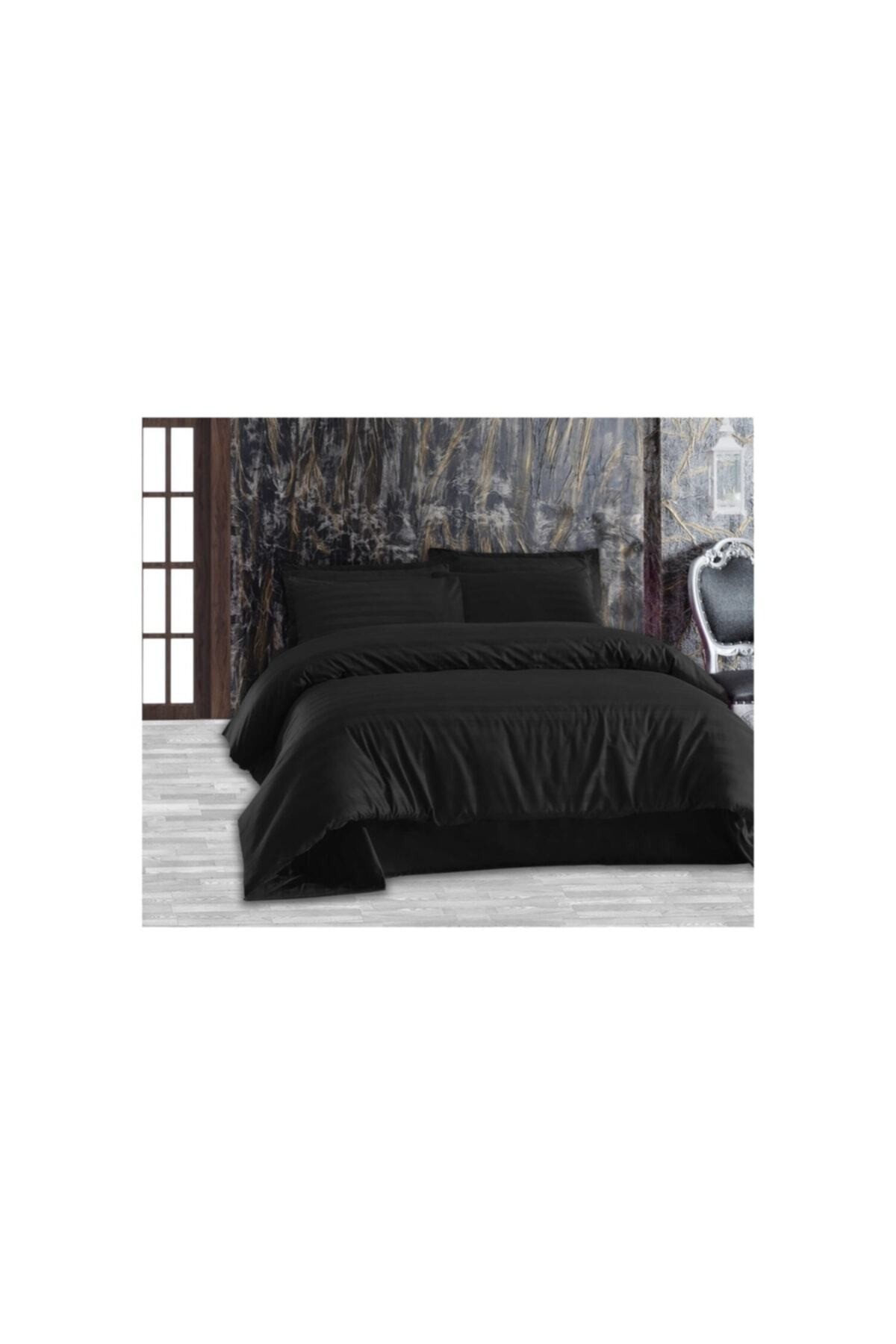 Always Siyah Satin Deluxe Pamuk Saten Çift Kişilik Nevresim Takımı