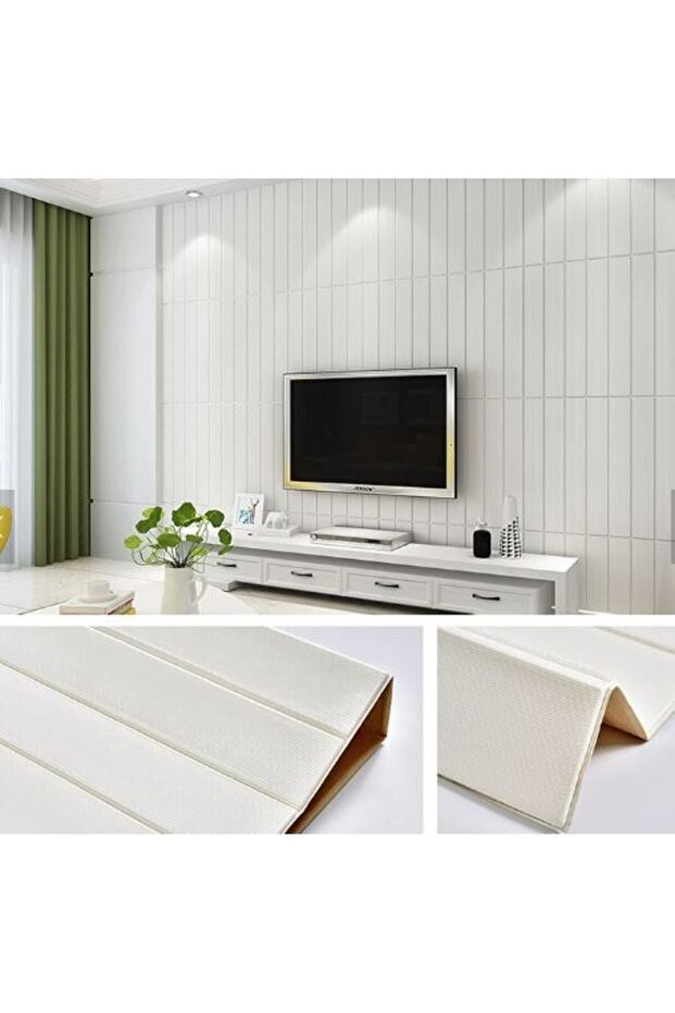 6 ADET  70CMX70CM Kendinden Yapışkanlı Beyaz Sünger Ahşap Model Esnek Duvar Paneli Kağıdı