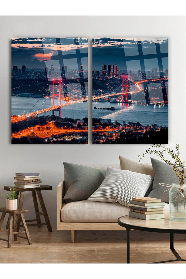 2 PARÇA HARİKA İSTANBUL MANZARASI SET MODERN TABLO ULTRA CANLI RENKLİ KIRILMAZ CAM TABLO EV HEDİYESİ