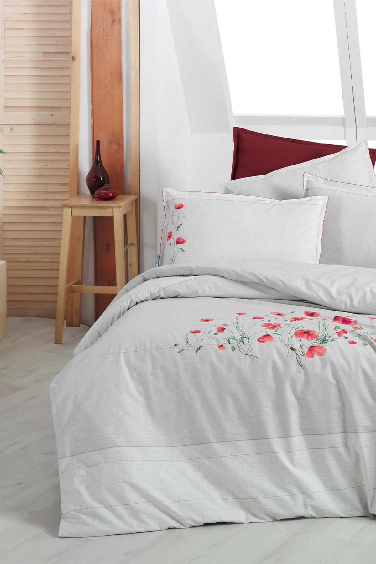 Serra Gri Çift Kişilik %100 Pamuk Fancy Poplin Nevresim Takımı