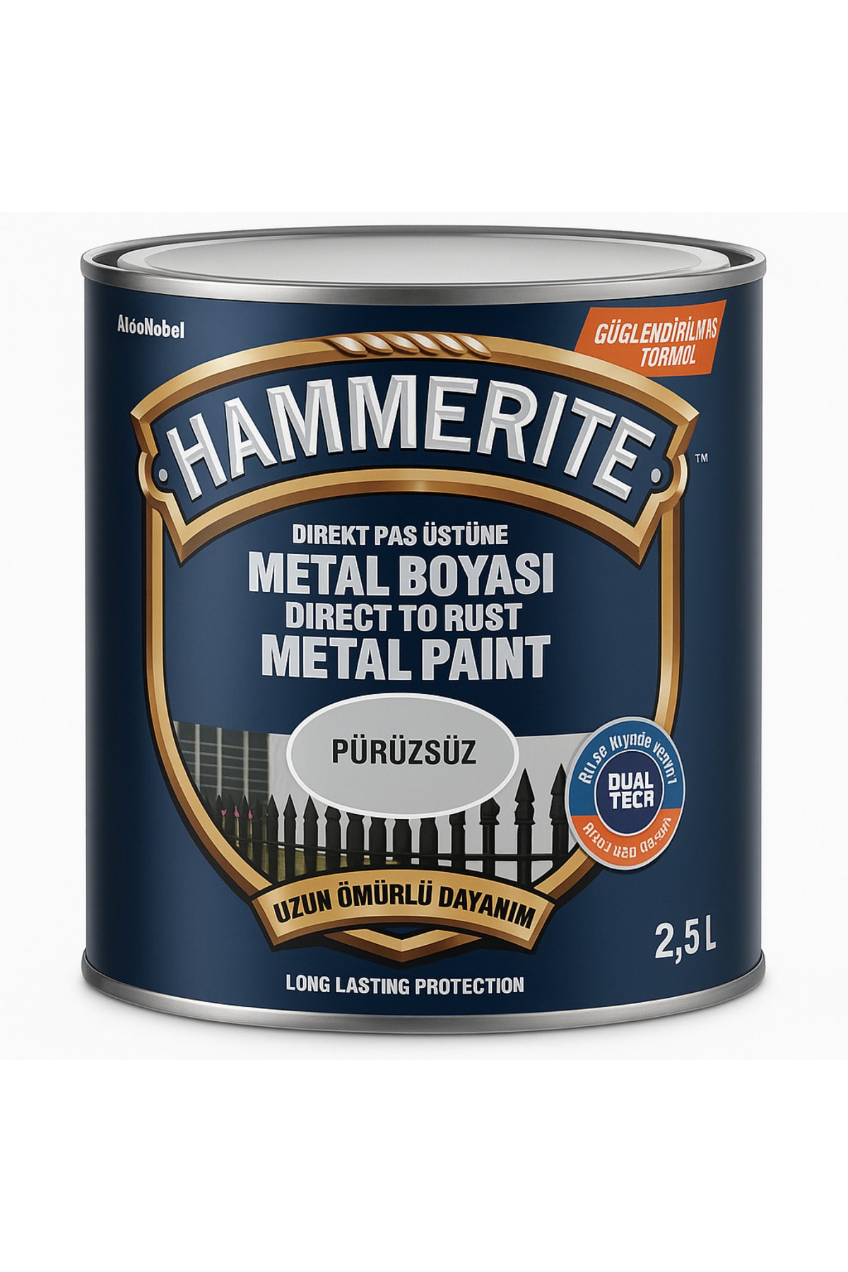 Hammerite Astarsız Boyasız Paslı Yüzey Metal Boyası Pürüzsüz Gümüş 2,5 L