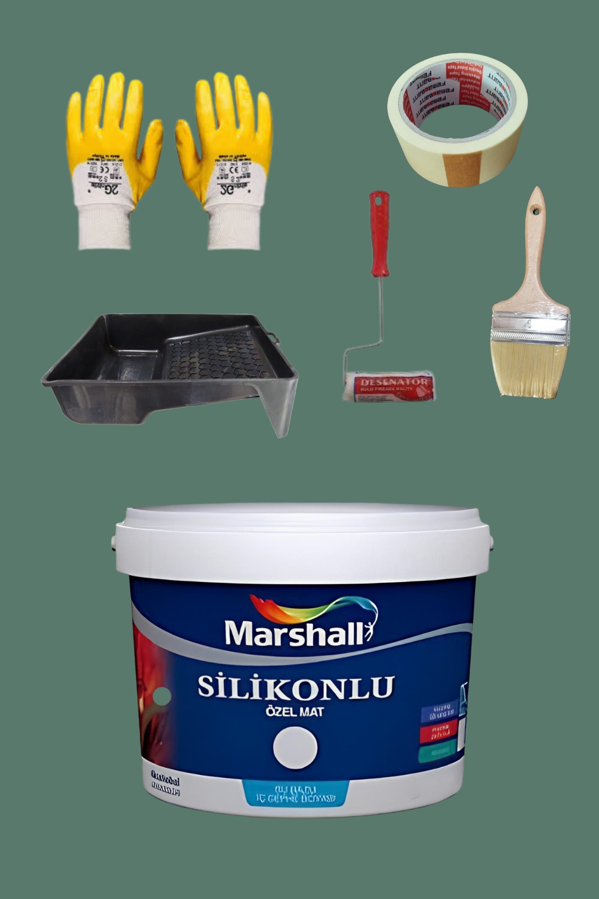 5'li Set Silikonlu Özel Mat Iç Cephe Duvar Boyası Mavi Çam 15-7.5-2.5lt