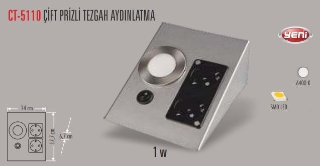 Ct 5110 1 W Spot + 2 Priz + Anahtar Tezgah Altı Armatür Gün ışığı