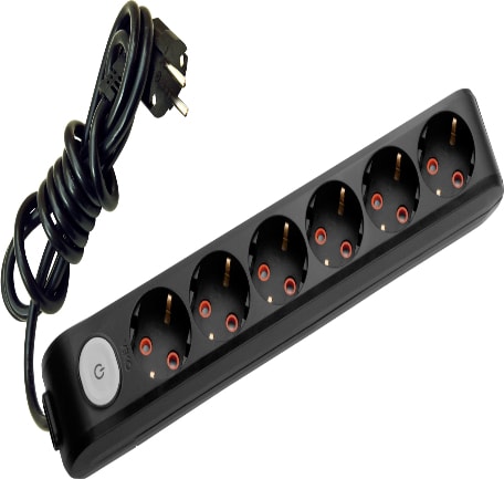 Siyah Altılı Topraklı 2 Metre Anahtarlı