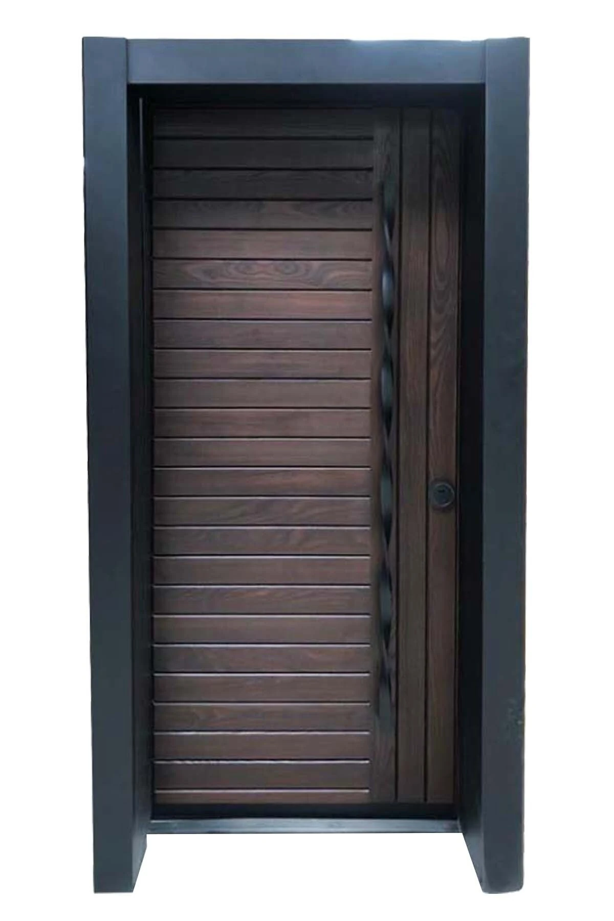 Çelik Kapı Modelleri Siyah Kasalı Rustik Çizgili Düz Model Daire Kapısı Sol Açılım