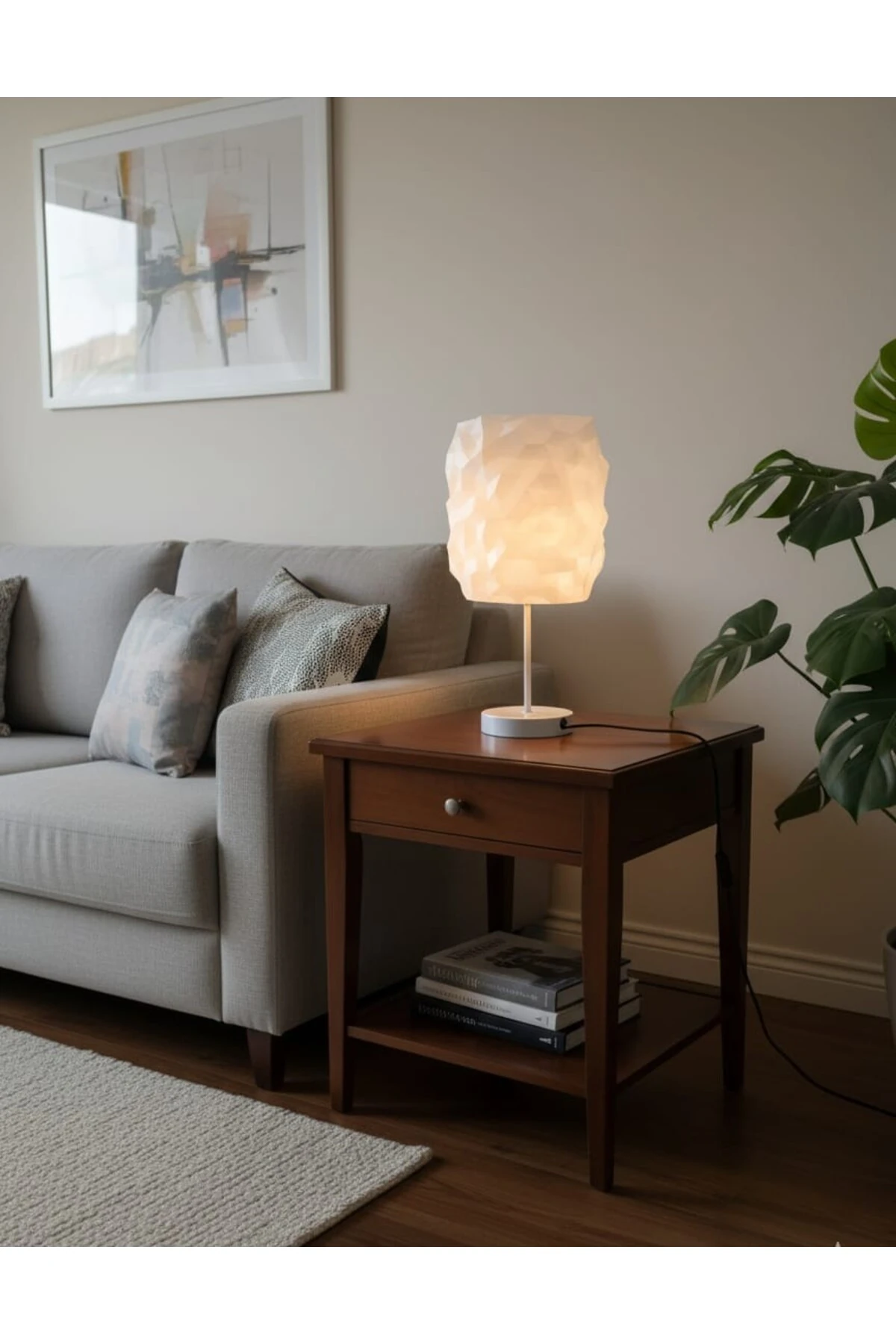 Geometrik Prizma Abajur - 40 cm Metal ayaklı Lambader, Masa Lambası