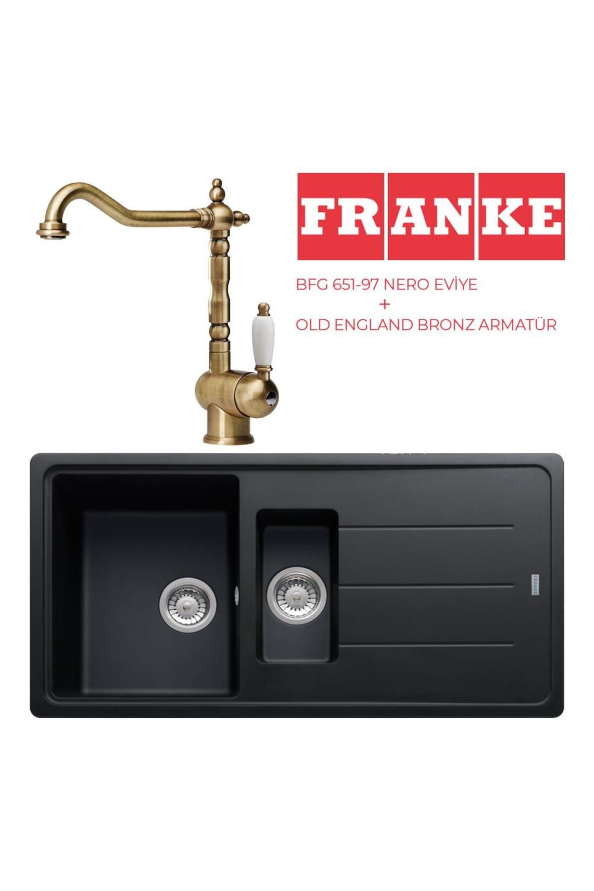 BFG 651 Evye Nero Granit Evye, Old England Bronz Armatür Set