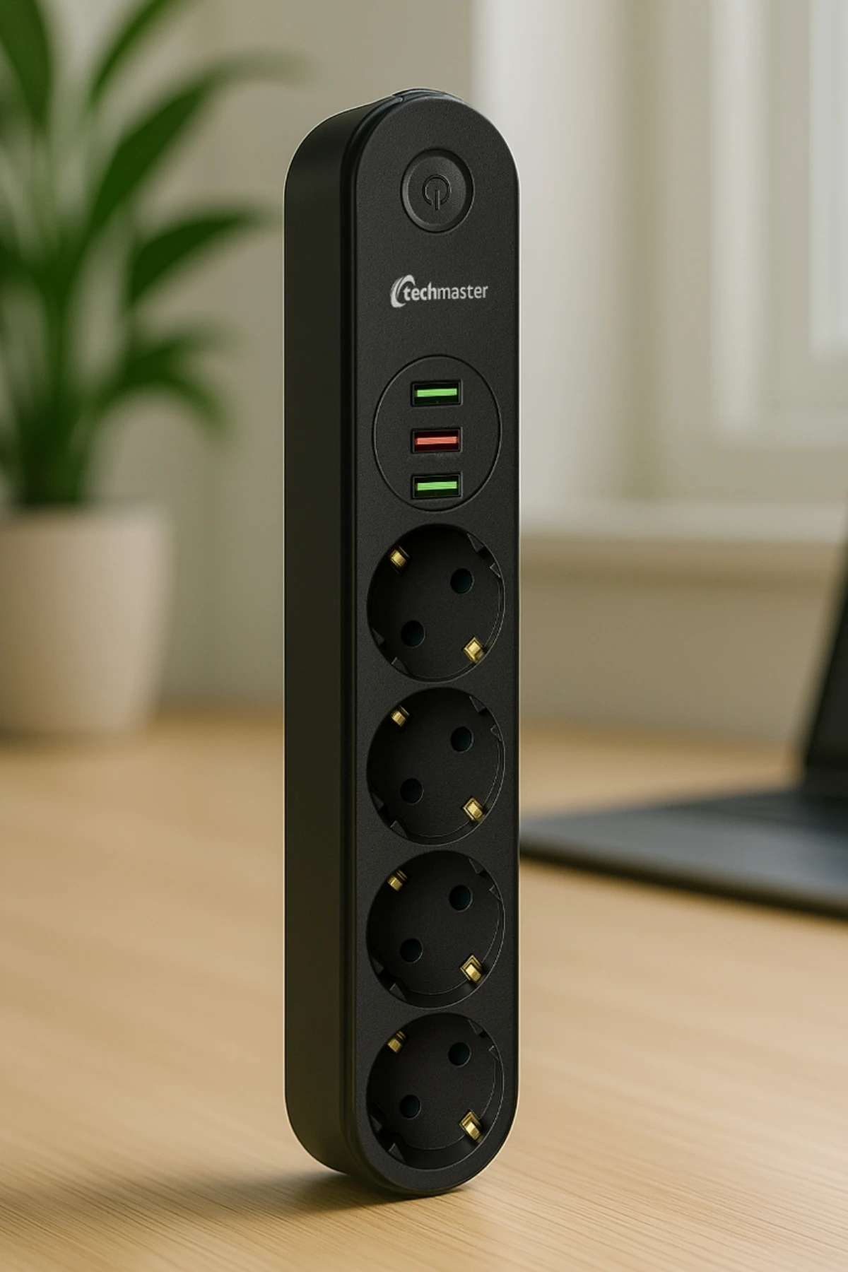 3 Usbli Akım ve Çocuk Korumalı 4lü Priz 2mt Siyah