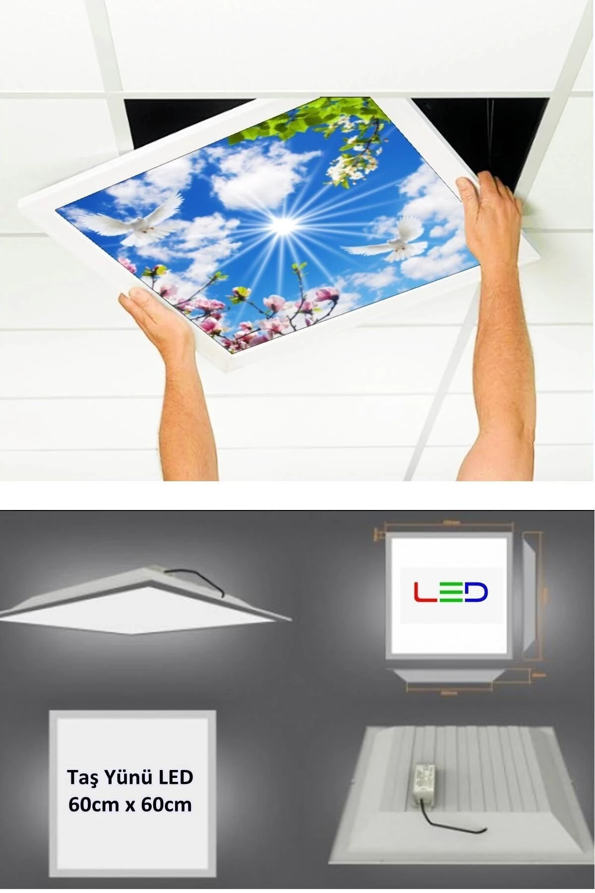 Asma Tavan-60cmx60cm-sıva Altı-54w-6500 K-beyaz-led Panel-led Armatür-taş Yünü Asma Tavan-ofis Tavan