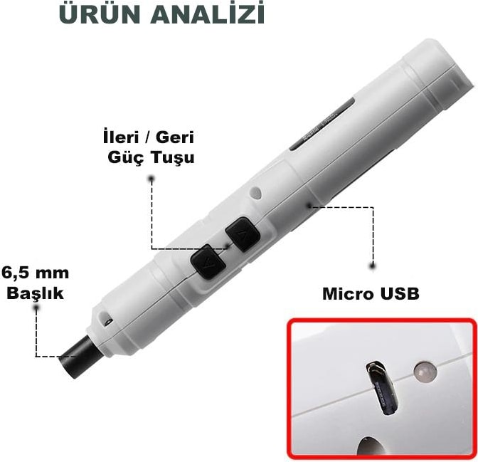 Mini Taşınabilir Tornavida Akülü Şarjlı Elektrikli
