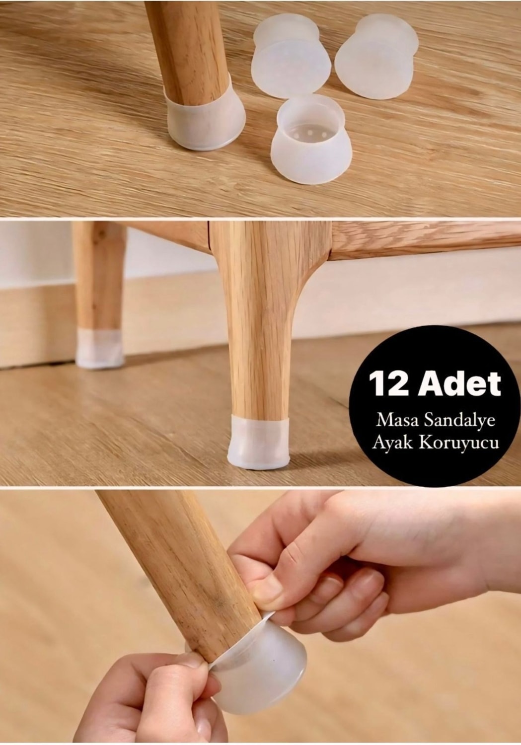 12 Adet Masa ve Sandalye Ayak Koruyucu Çizdirmez Beyaz Kaydırmaz Silikon