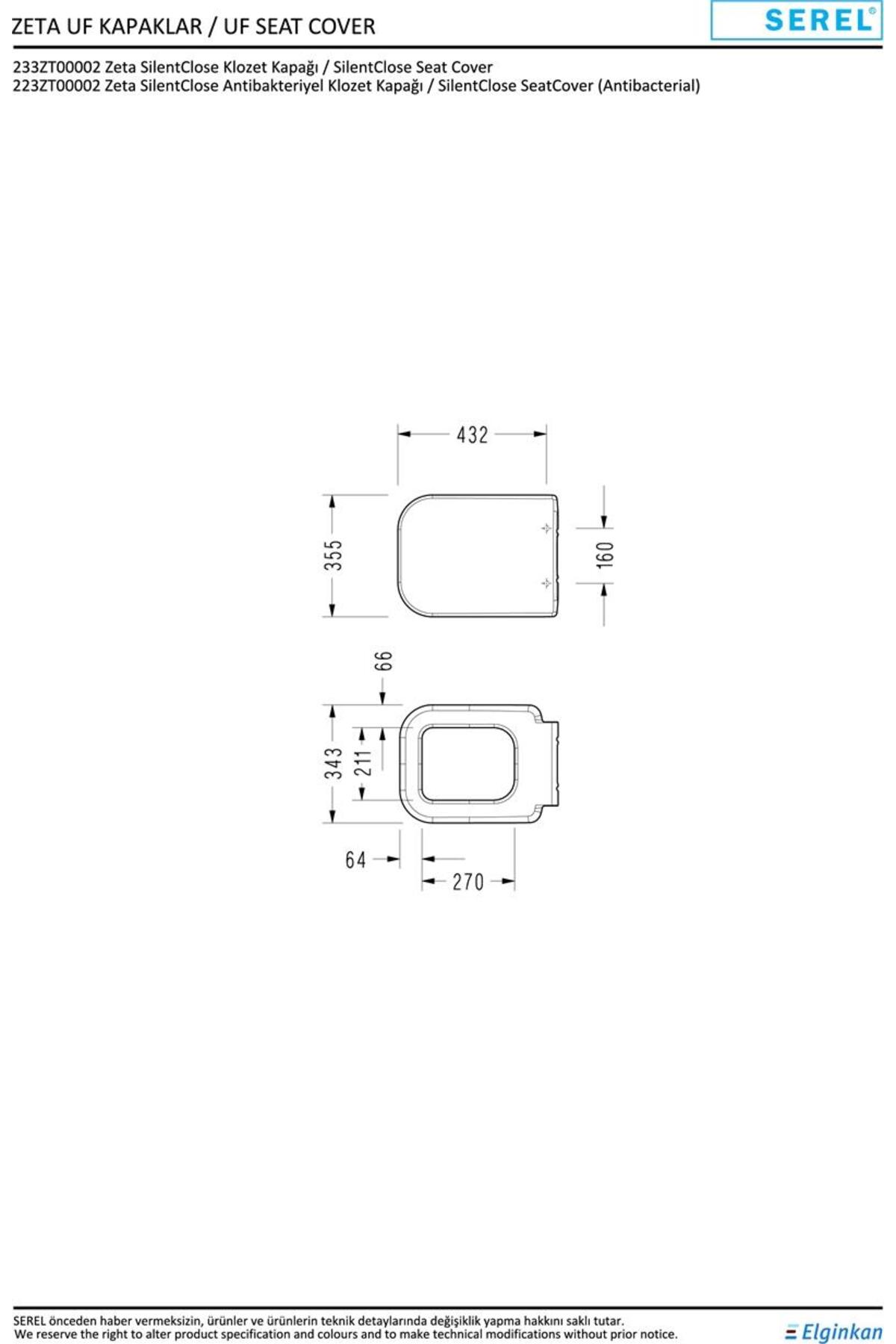 Serel Diagonal 53 cm Asma Klozet + Serel Zeta Yavaş Kapanan Klozet Kapağı (DG10ODS110H+223ZT00002)