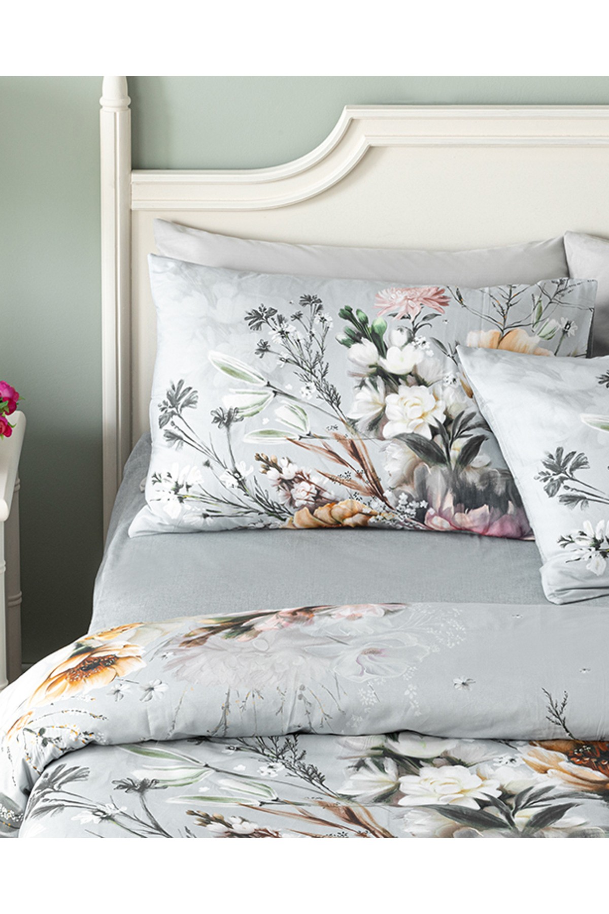 Flower Heaven Dijital Baskılı Soft Cotton Çift Kişilik Nevresim Takımı Gri