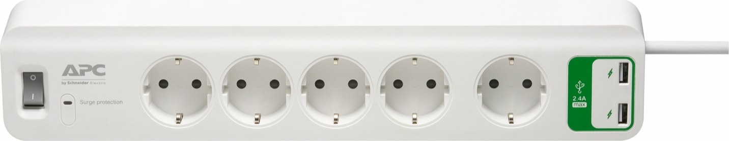 APC 5'li Akım Korumalı Priz ve 2 USB Girişi 5V-2.4A PM5U-GR