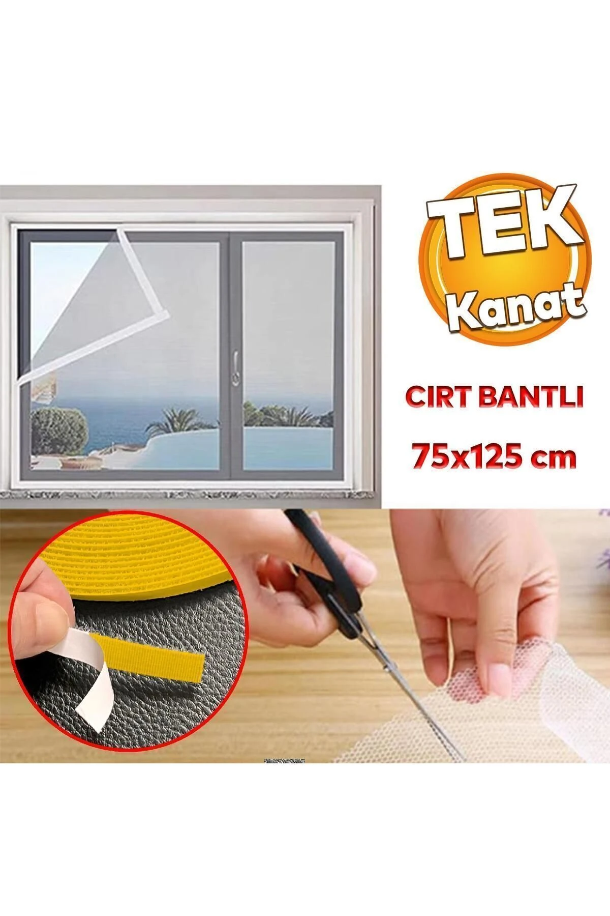 Hazır Sineklik Beyaz Tek Kat Sök Tak Pratik Yıkanabilir Pencere Kapı Sinekliği 75x125 Cm