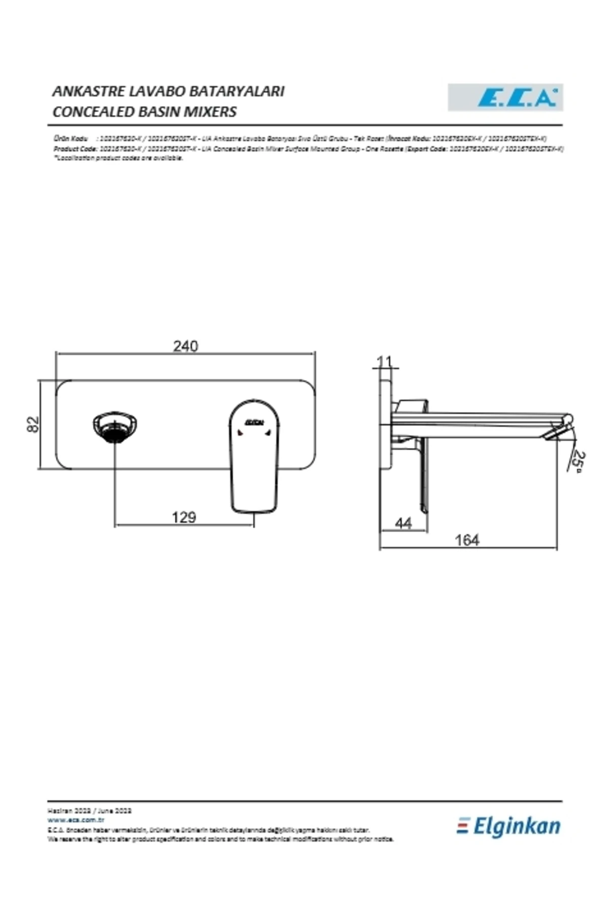 Lia Ankastre Lavabo Bataryası Sıva Üstü Tek Rozet