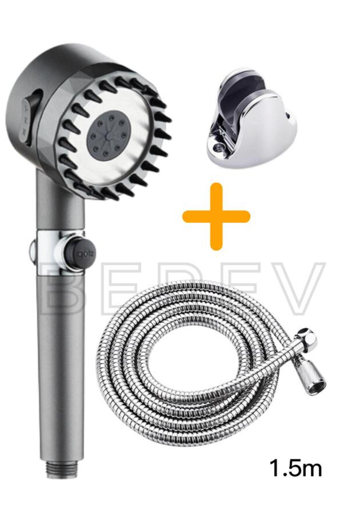 3 Fonksiyonlu Start Stop Tuşlu Filtreli Basınçlı Masaj Etkili Duş Başlığı Krom Hortum Ve Mafsal Set