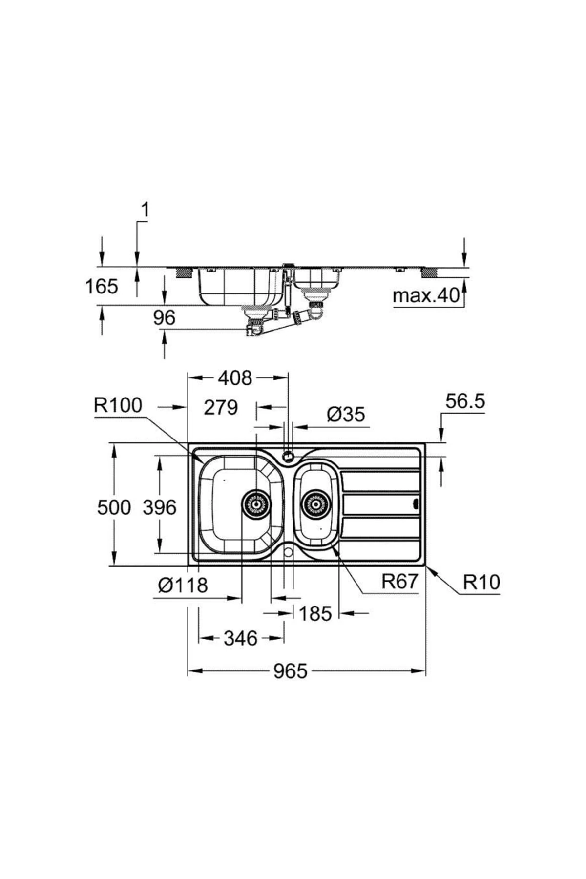 K200 Süzgeçli Paslanmak Çelik Eviye - 31564sd1