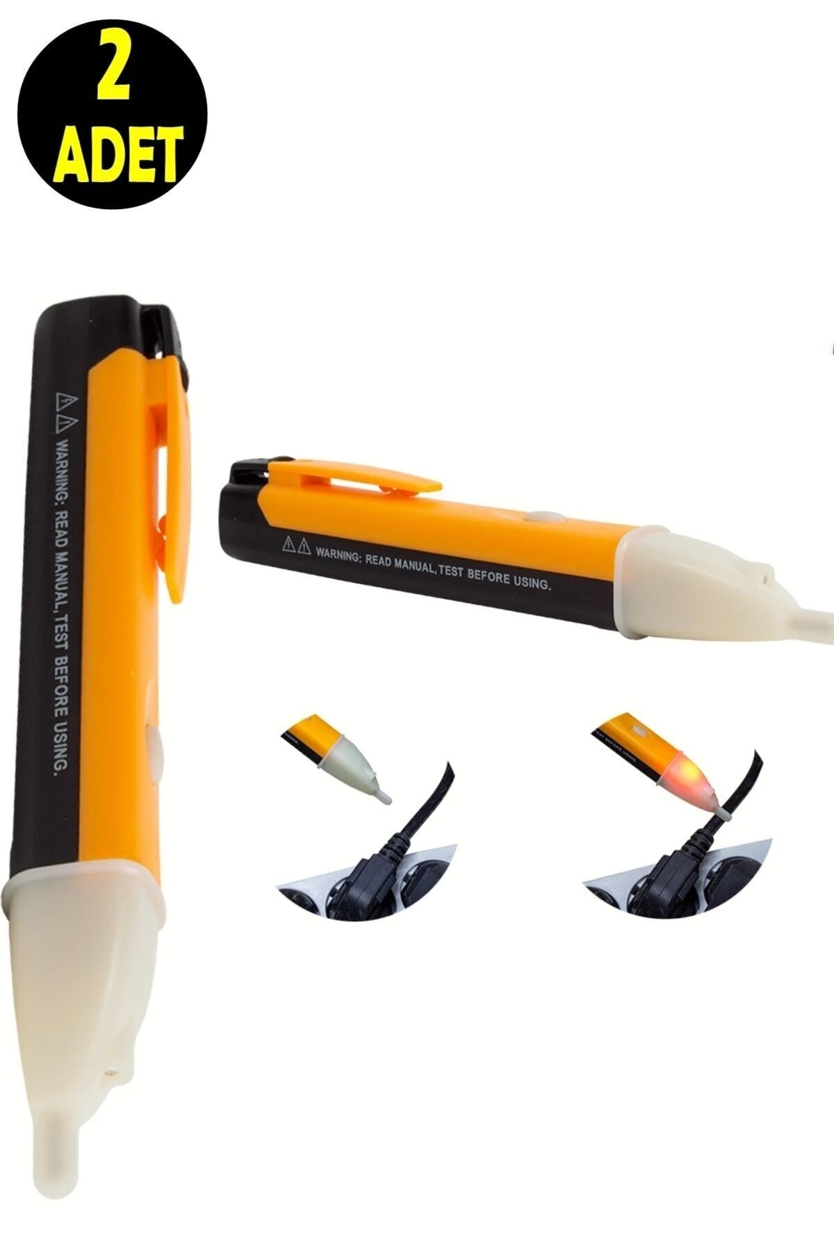 2 Adet Dedektörlü Temassız Işıklı Kablo Voltaj Test Elektrik Kaçak Dijital Kontrol Kalemi