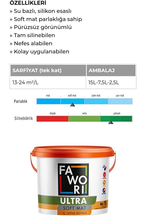 Ultra Mat mat iç cephe boyası 15Lt