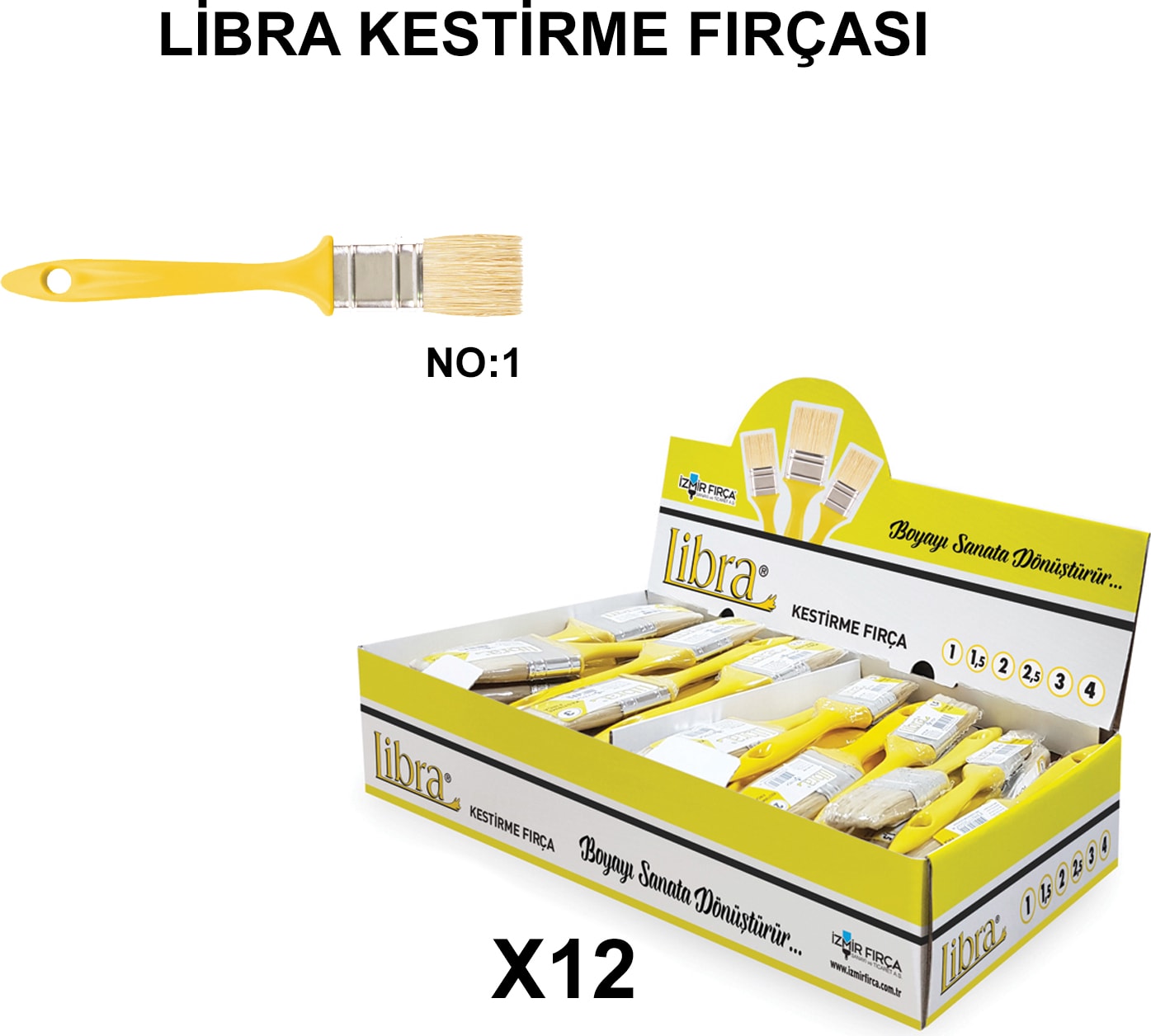 Izmir Fırça Arge Toptan Libra Kestirme Fırçası No 1 - 12 Adet 003224