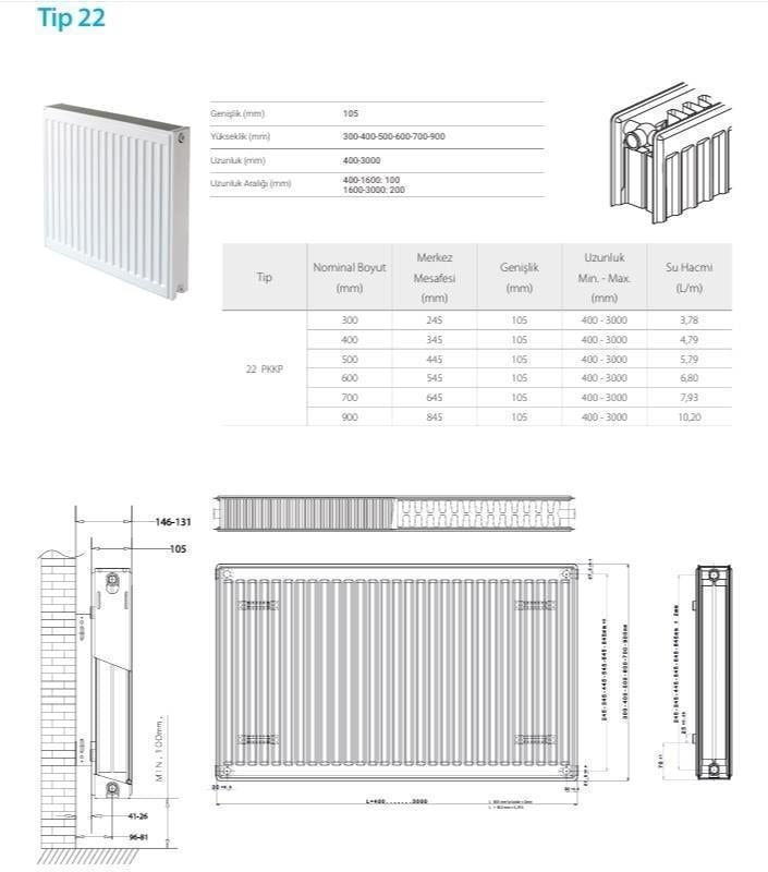 TIP22 Pkkp 600 x 1000 Panel Radyator Kalorifer Petegi