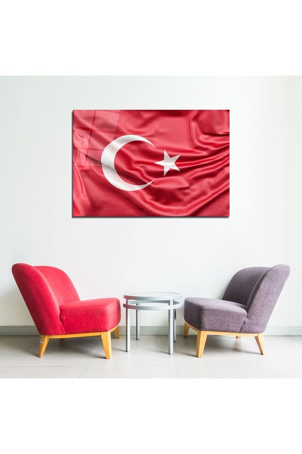 Türk Bayrağı Cam Tablo 3 | 50x70 | Uv Baskı | Temperli