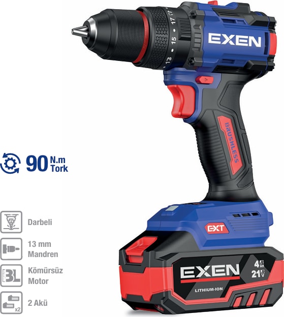 En 294 Ds 21 V. 4 Ah. 90 Nm. Kömürsüz Darbeli Şarjlı Matkap
