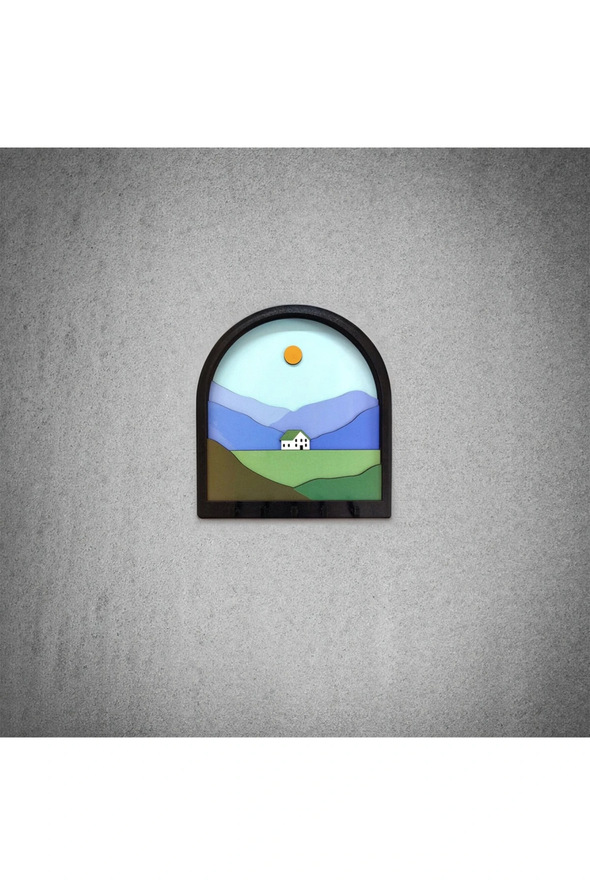 Ahşap Renkli Dağ Ova Ev 3d Kabartma Hol Askı Anahtarlık