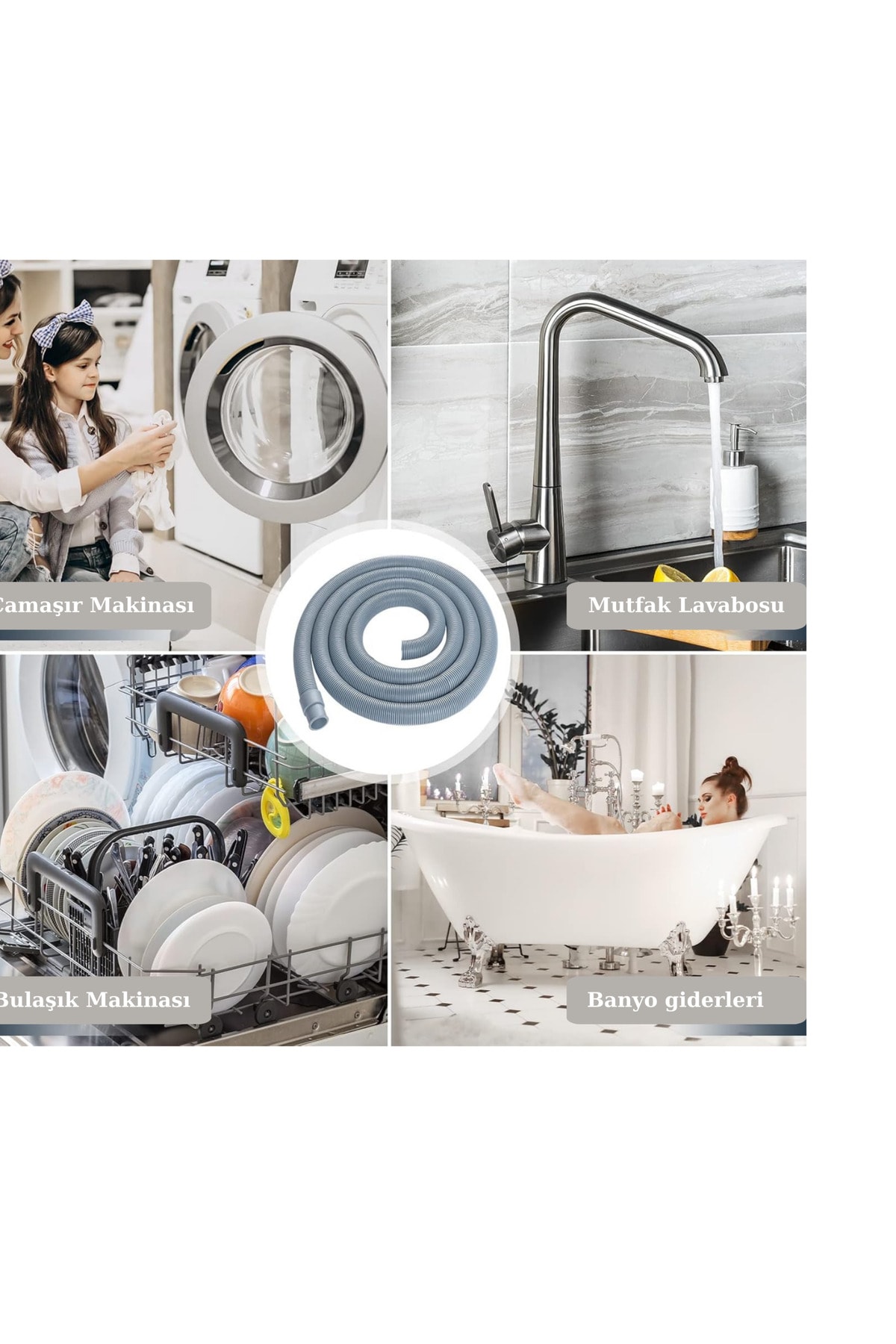 Çamaşır Ve Bulaşık Makinası Için Körüklü Pis Su Tahliye Hortumu 3 Metre