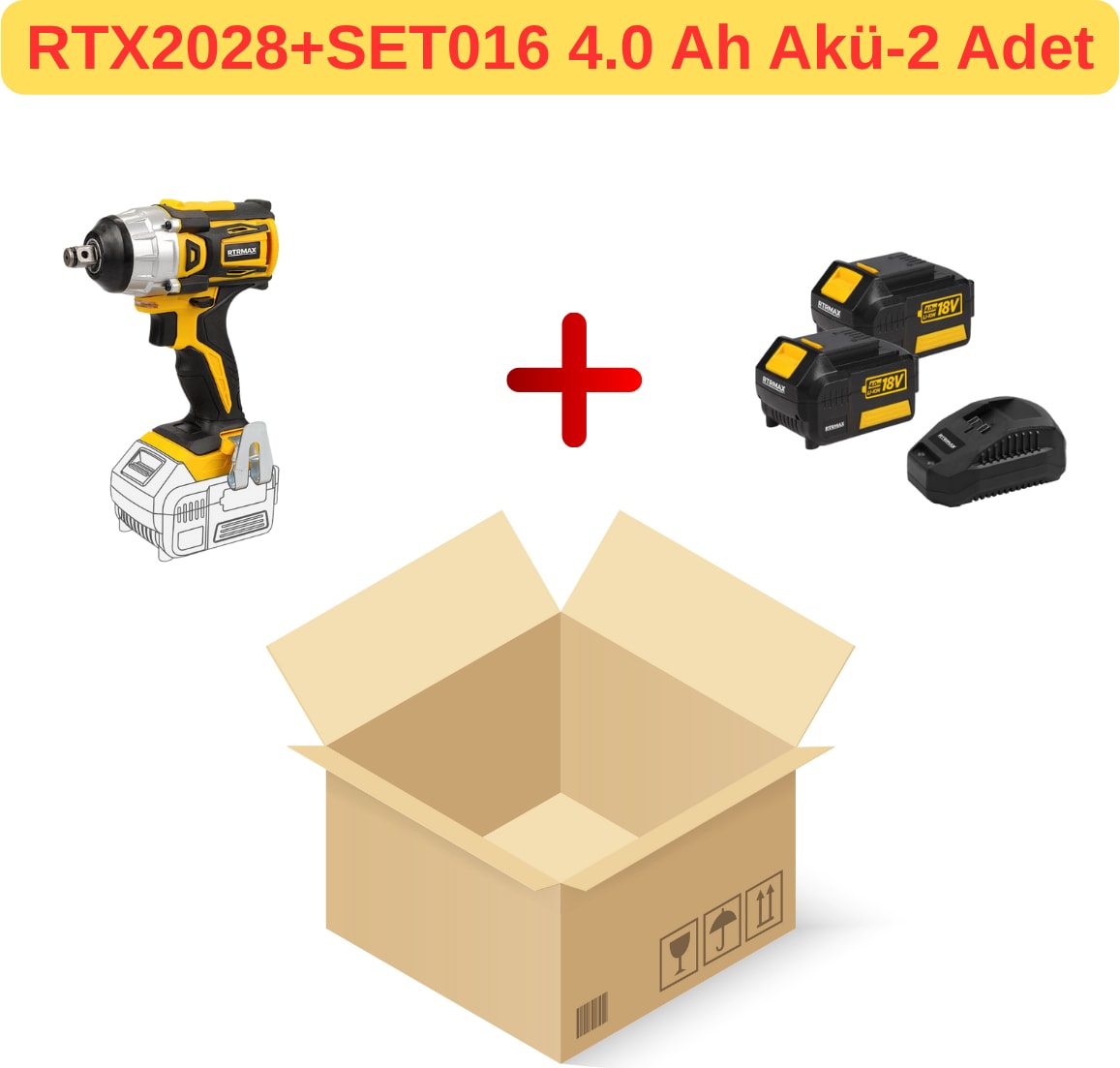 RTX2028 Şarjlı Darbeli Somun Sıkma Kömürsüz MOTOR+SET016 4.0 Ah Akü Seti̇-2 Ad RTX1804-RTX1808