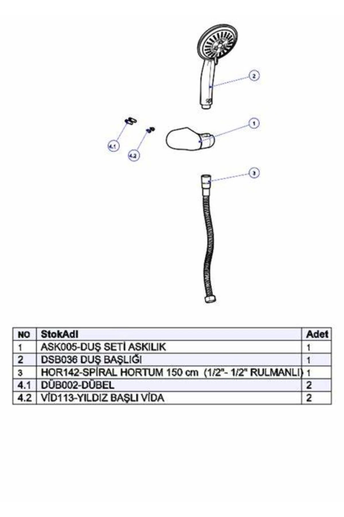 Adnoss Dst43 Askılı Duş Takımı 3 Fonksiyonlu
