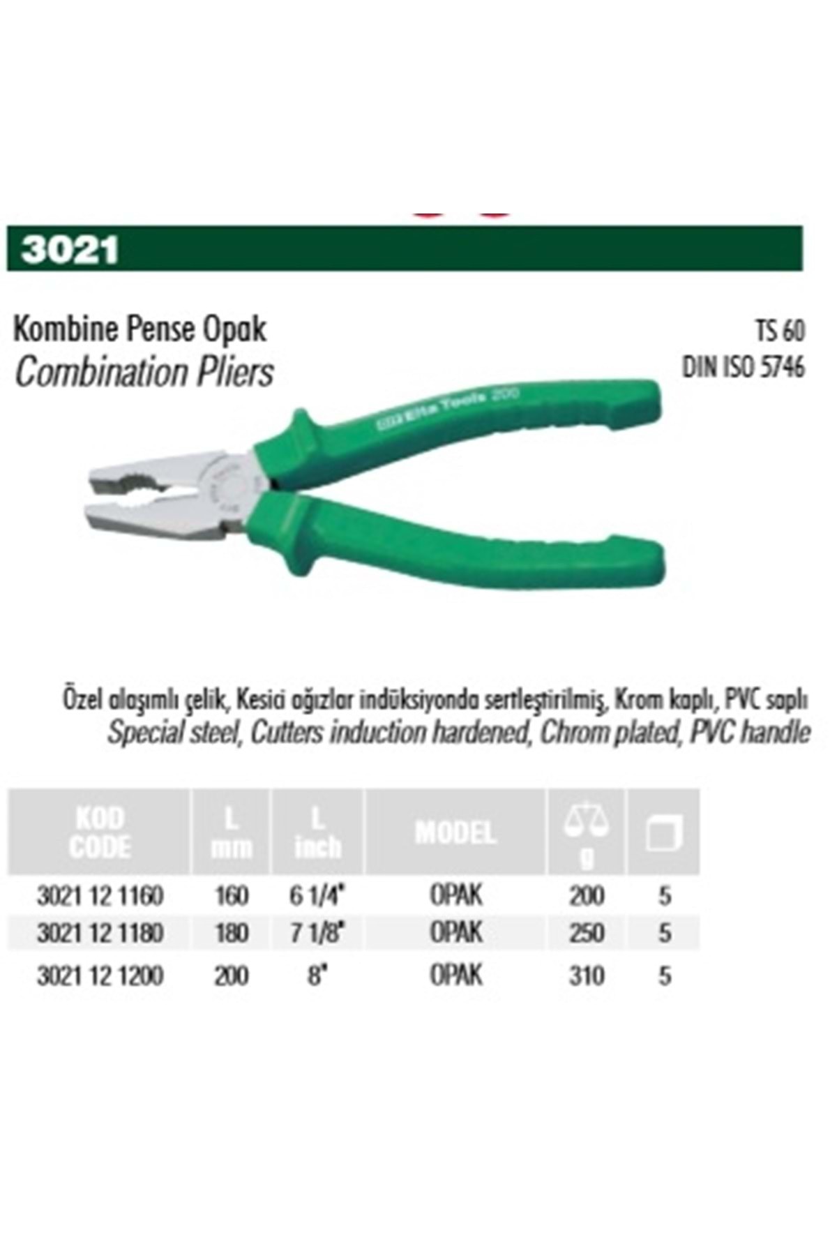 160 Mm Kombine Pense Opak 3021 12 1160