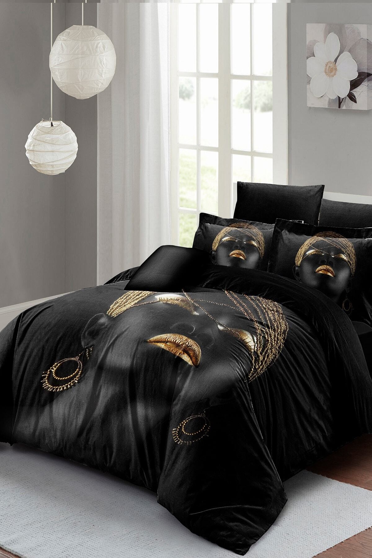 Kıng Sıze African Women Çift Kişilik Nevresim Takımı 3d Pamuk Saten 220x240cm