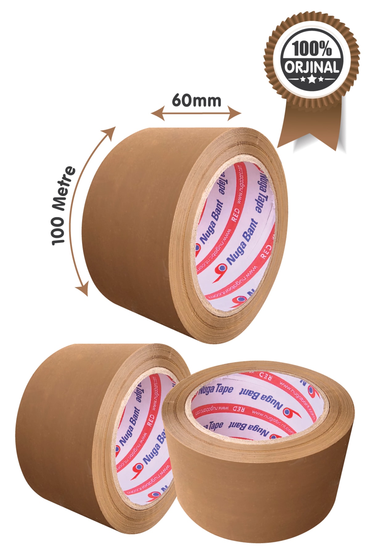 NUGA Geniş Koli Bandı - 60mm.x100m,Kahverengi-Güçlü ve Dayanıklı-Hotmelt Yapışkanlı