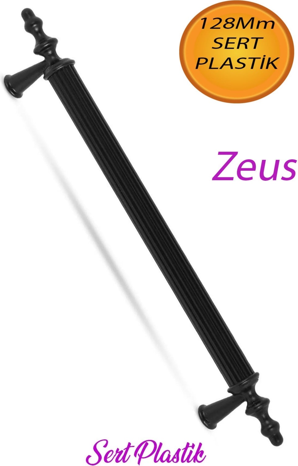 (Sert Plastik) Zeus 128 mm Siyah Mobilya Çekmece Mutfak Dolap Kapak Dolabı Kulpu Kulbu Kulpları