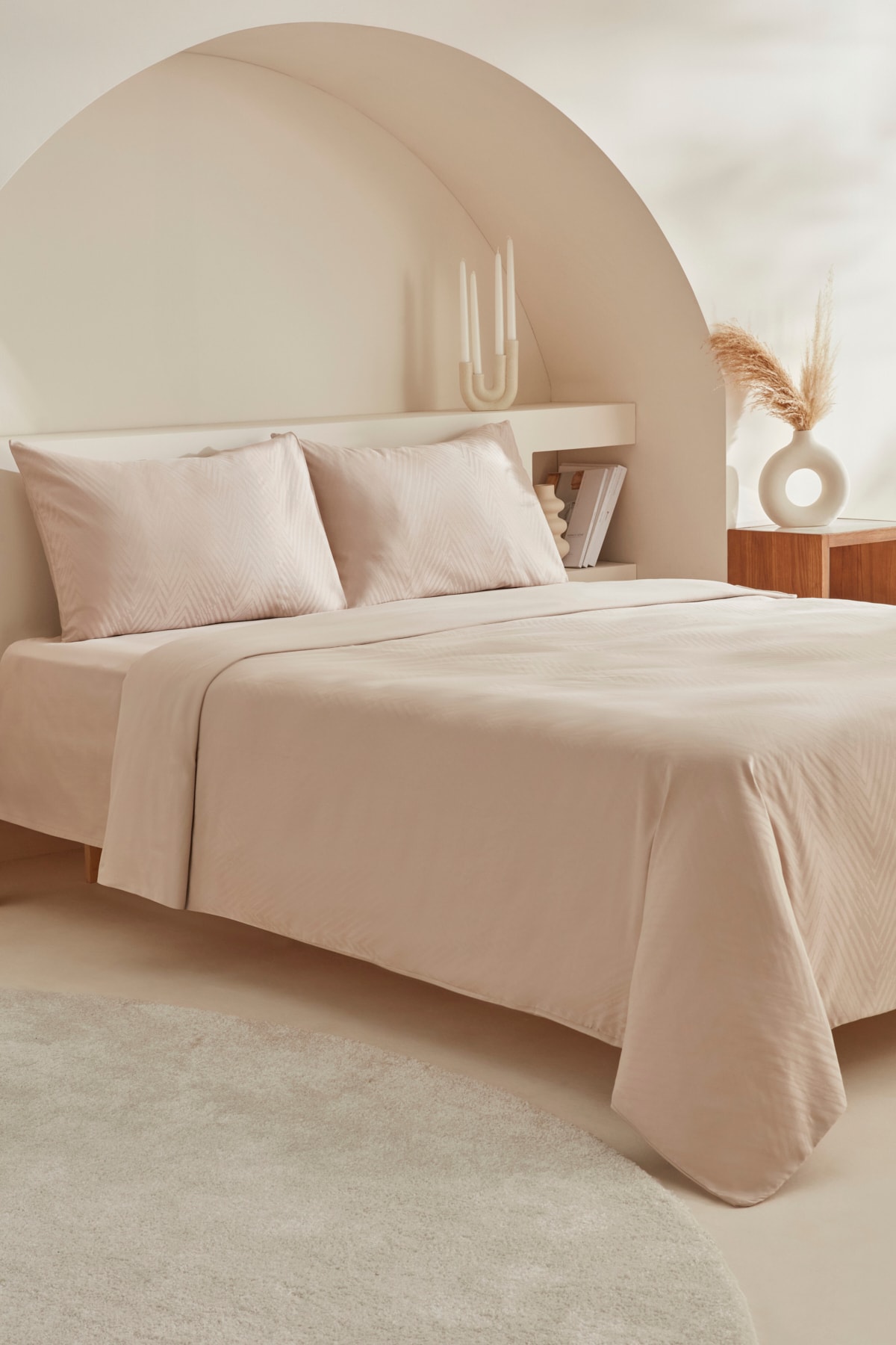 Charm Sion %100 Pamuk Jakarlı Saten King Size Nevresim Takımı Bej