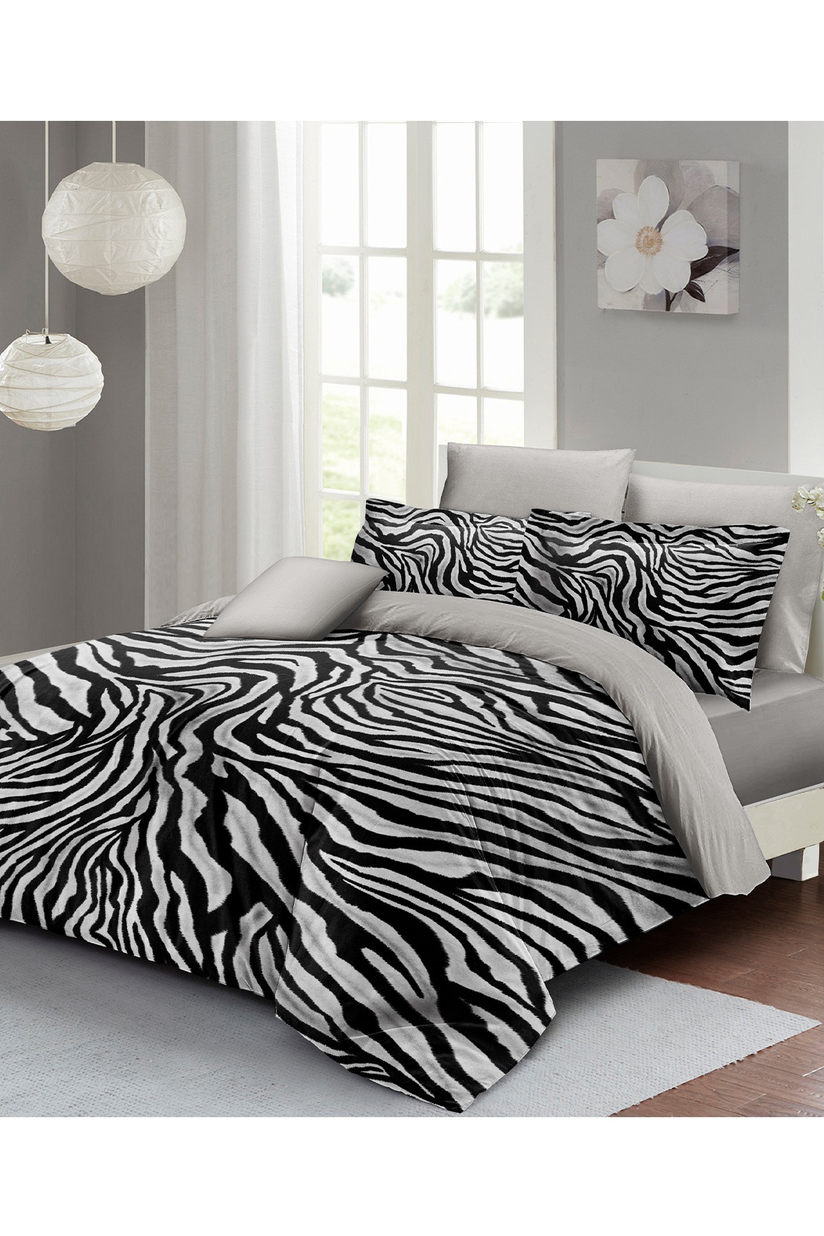 Kıng Sıze %100 Pamuk Saten Çift Kişilik Nevresim Takımı Classical Zebra 220x240cm