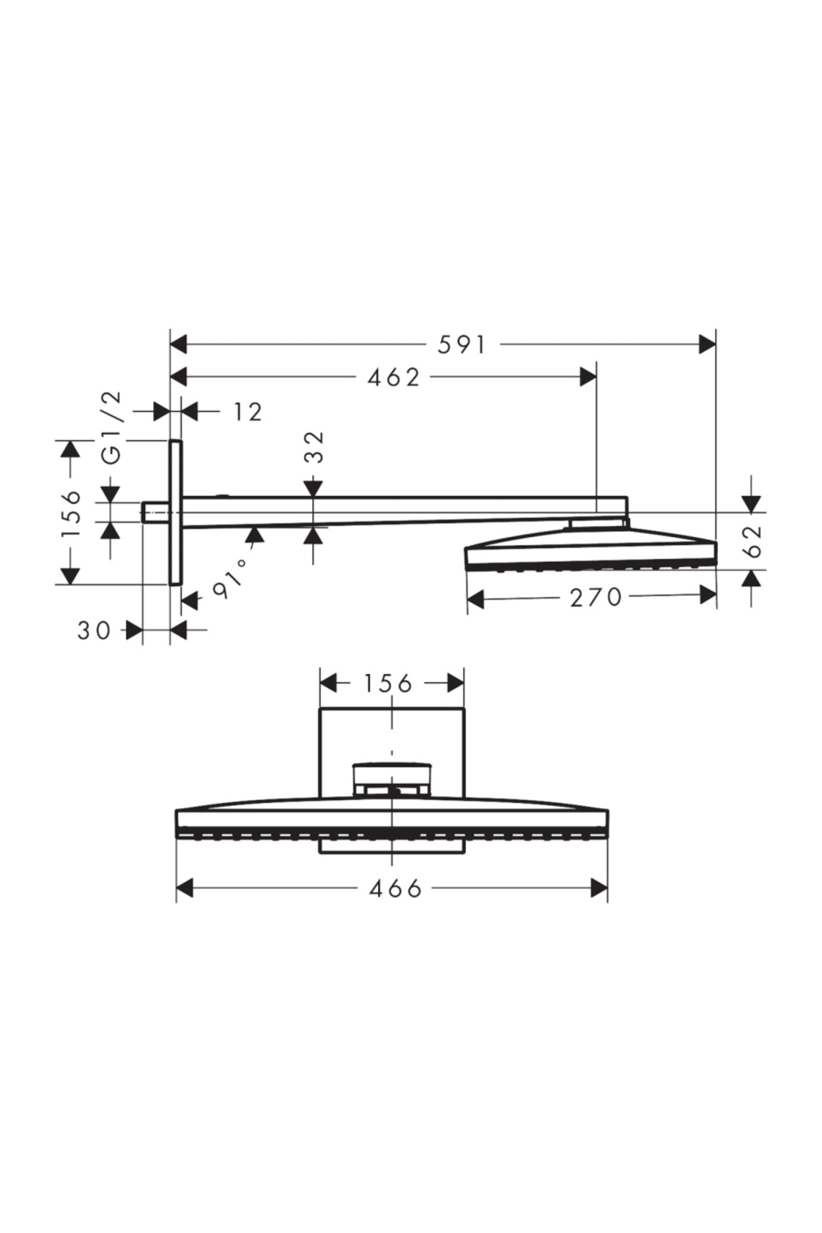 Rainmaker Select Tepe Duşu 460 1 Jet, Duş Dirseği Ile - 24003400