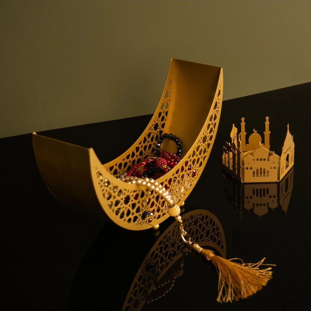 Metal Islami Motifli Hilal Masaüstü Dekor - 26 x 8 x 16 cm - Dini Dekorasyon - WAMH156