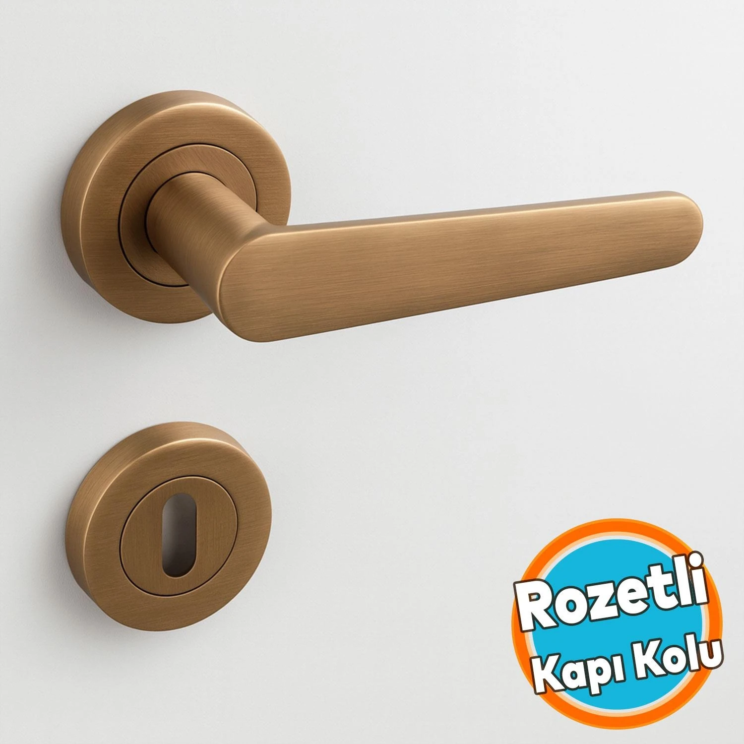 Oda Kapı Kolu Daire Rozetli Antik Sarı Sürgülü ve Çelik Kapı Kulpu Uyumlu Sağ Sol Uygun Kolları