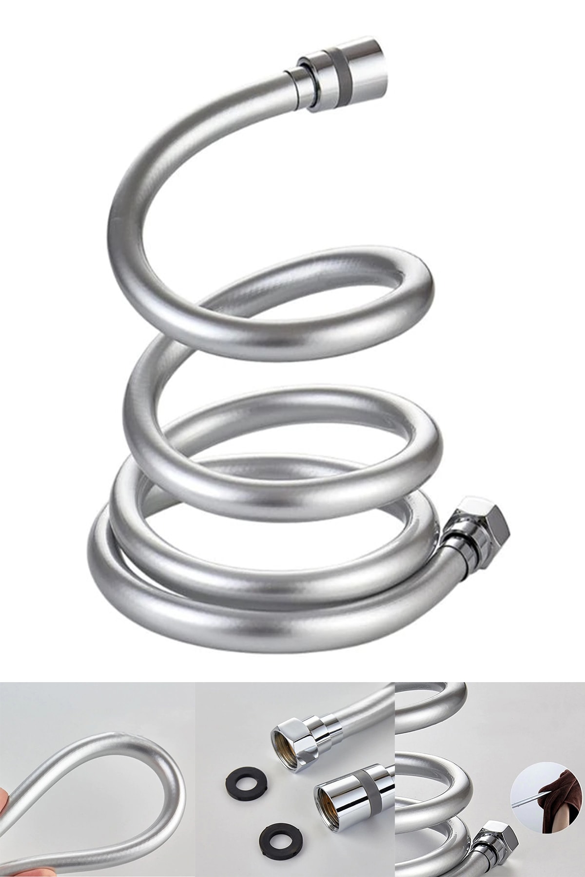 Gümüş Pvc Banyo Duş Hortumu Dayanıklı Banyo Musluk Duş Hortum 1,5 Metre