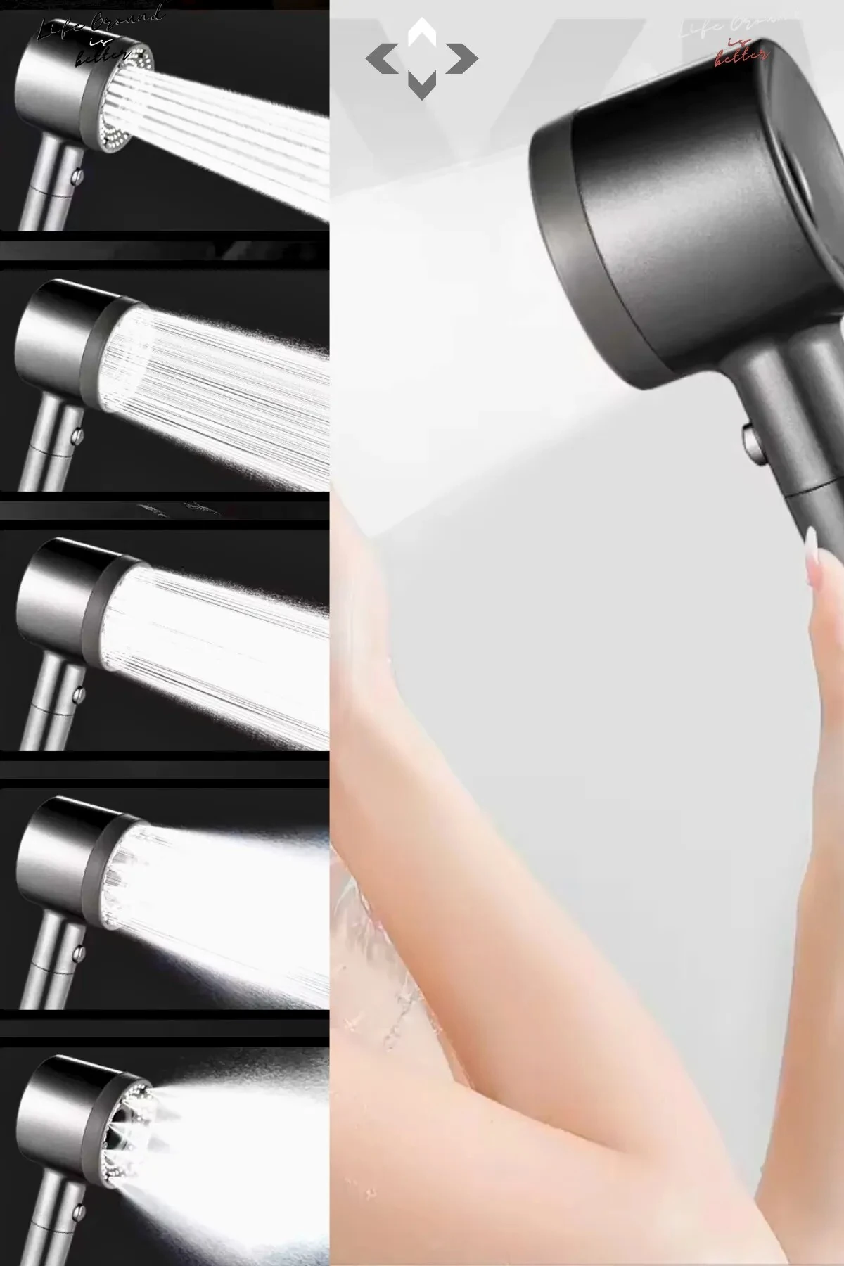 5 Fonksiyonlu Masajlı Duş Başlığı + Silikon Duş Hortumu Extra Güçlü Basınçlı Duş Seti