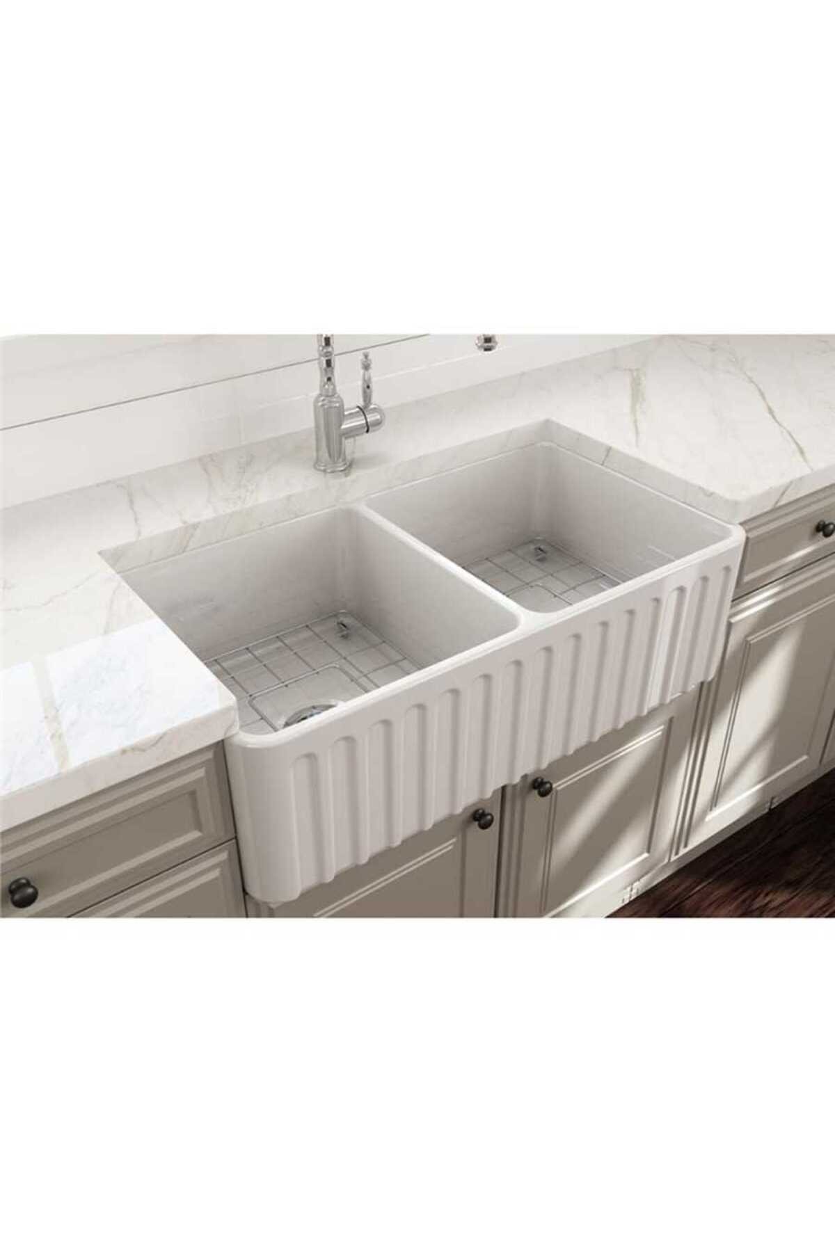 Lavello Dekorlu Çift Gözlü Mutfak Eviyesi 84 Cm 1601-001-0120 Beyaz