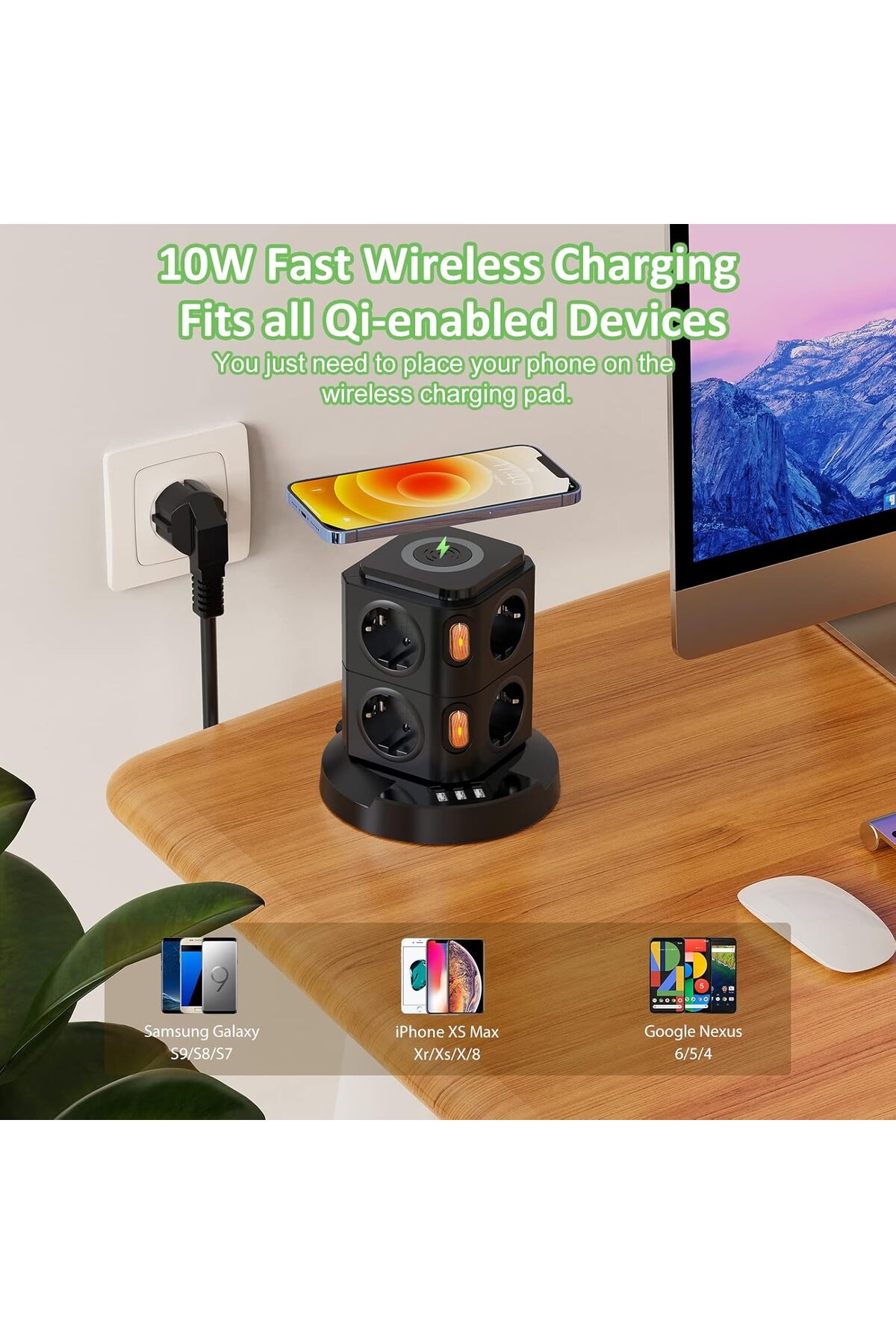 Akıllı Priz Kablosuz Magsafe Özellikli Akıllı Kule Priz 8x Priz 3x USB 2.4 Amper