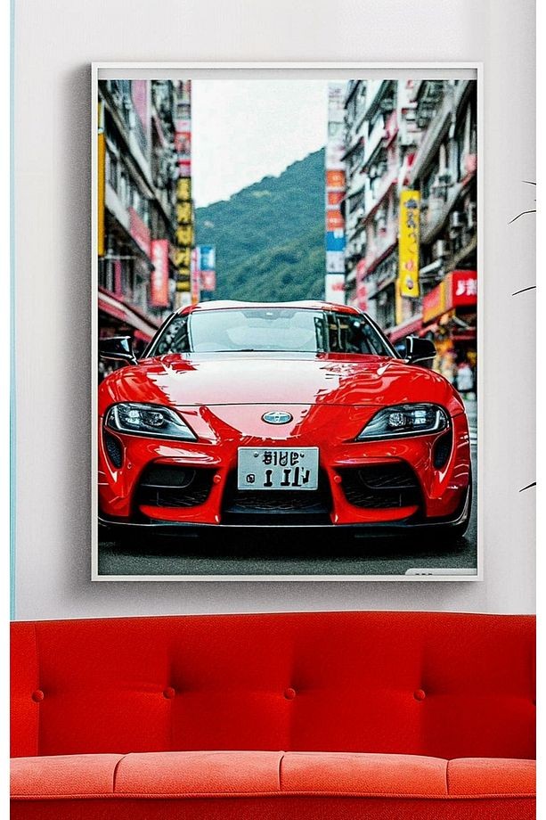 4m Tamperli Uv Baskı Kırılımaz Cam Tablo Full Hd Mavi,araba,ağaç