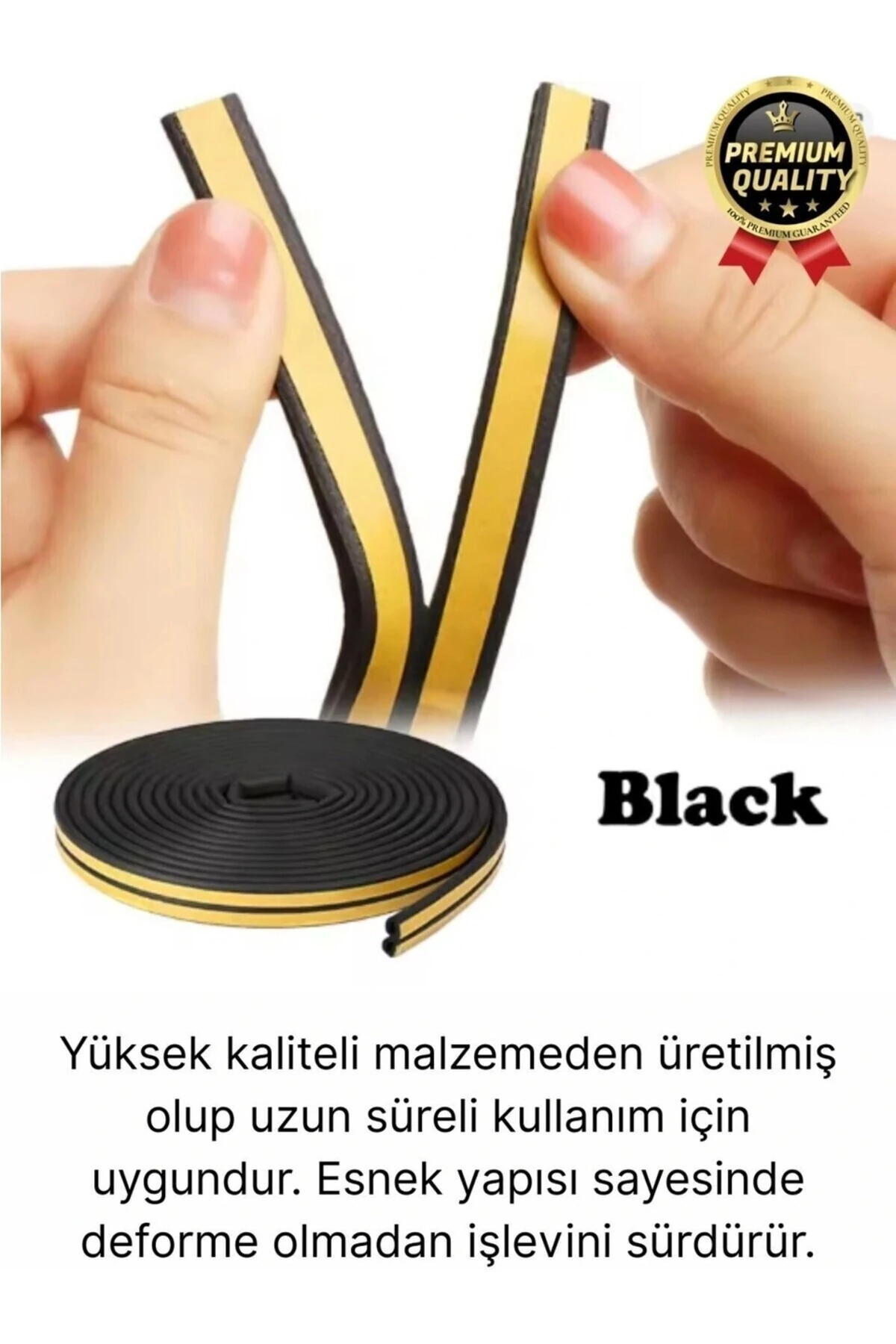 Premium Siyah Kapı Pencere Soğuk Toz Geçirmez İzolasyon Fitili Yapışkanlı Isı Yalıtım 2x5=10 mt