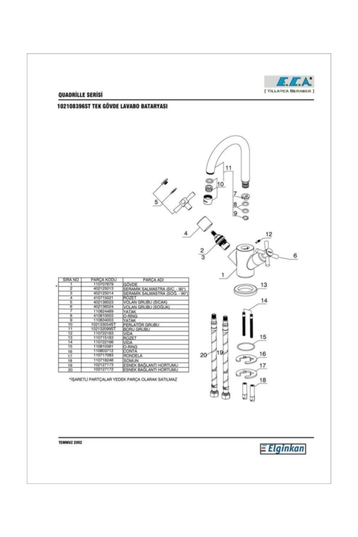 QUADRILLE KUĞU LAVABO BATARYASI 102108396 20 YIL GARANTİ