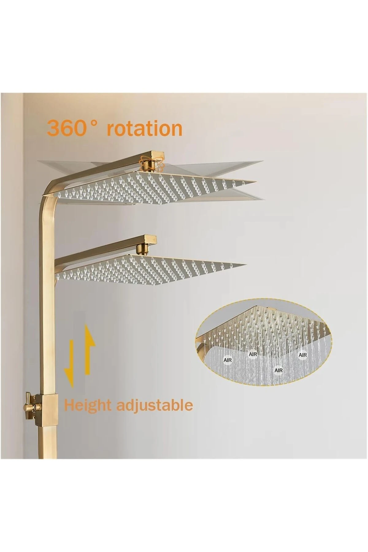Gold Duş Seti Robot Yağmurlama Tepe Duş Seti  30x30cm Büyük Tepe Duş Başlığı 4'lü Banyo Seti